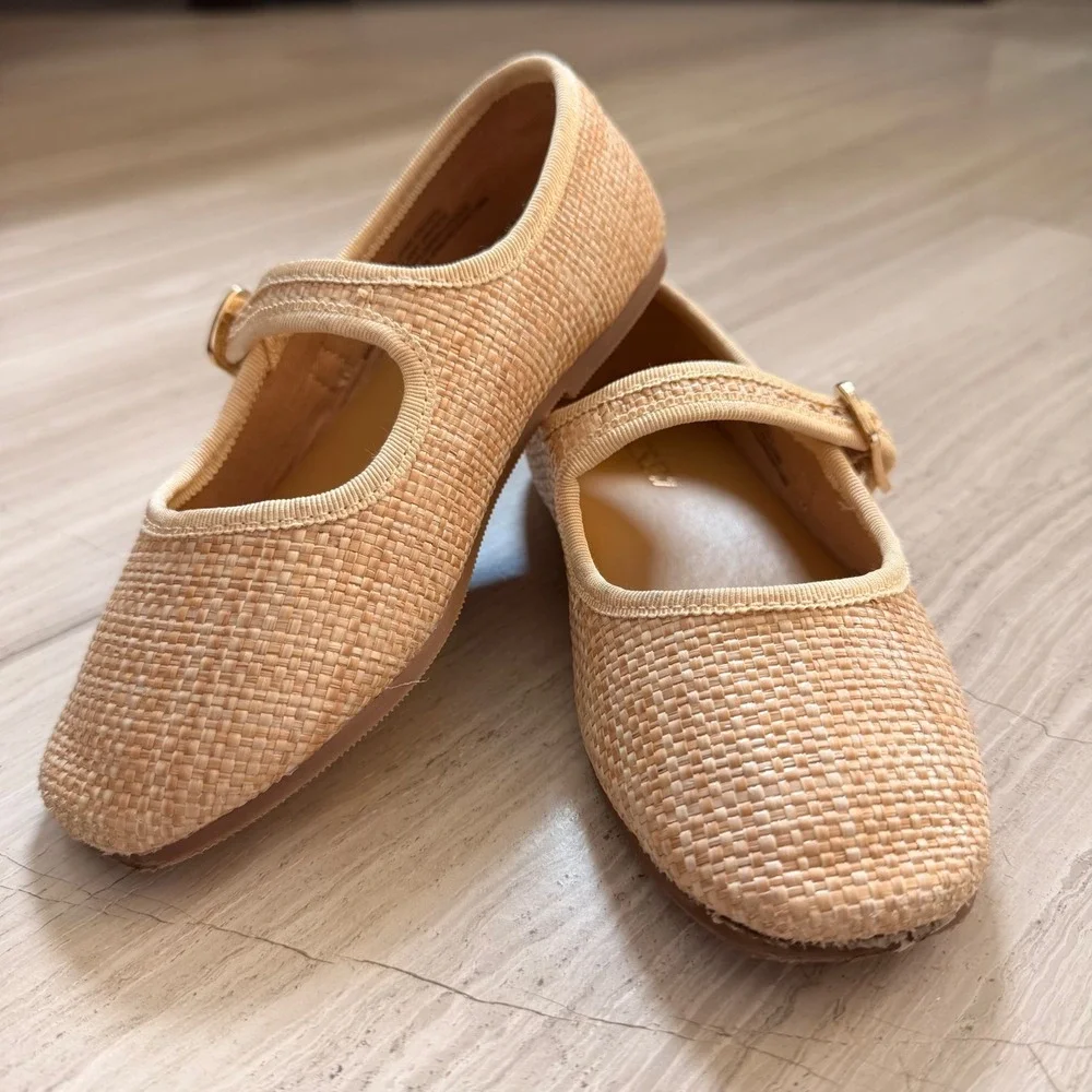J.Crew Factory Mary Jane Flats Woven Raffia Natural Tan Dressy Trip BW246 K11